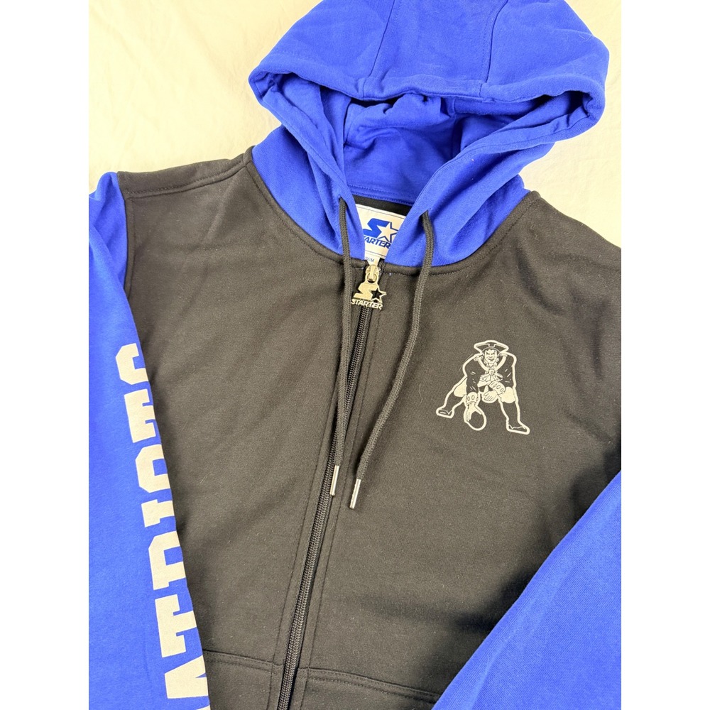 Starter Zip Hoodie Mens Medium Black Blue NFL New England Patriots Pat Logo